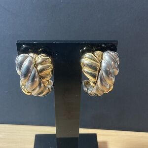 Large Vintage Elegant Gold and Silver Clip-onTwisted Hoop Earrings